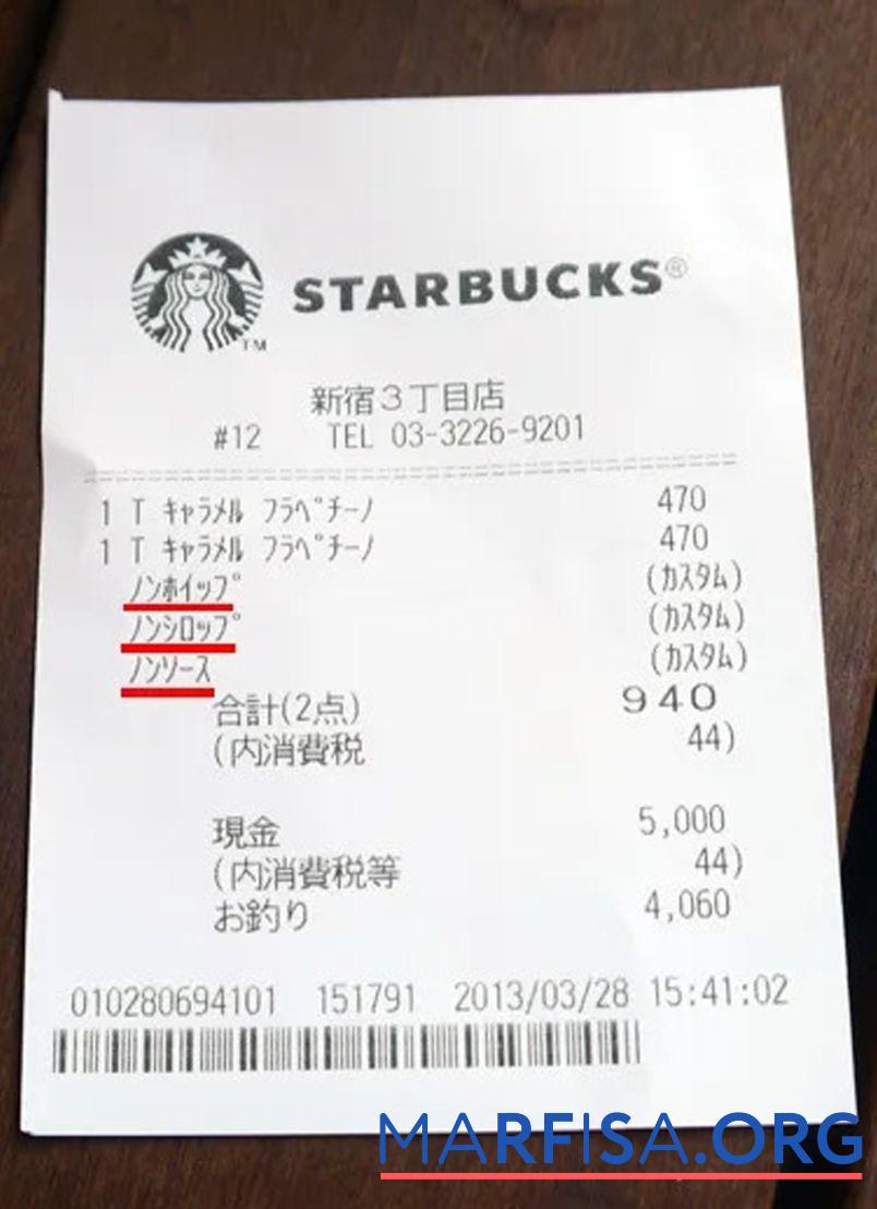 Downloadable Starbucks corporation receipt example